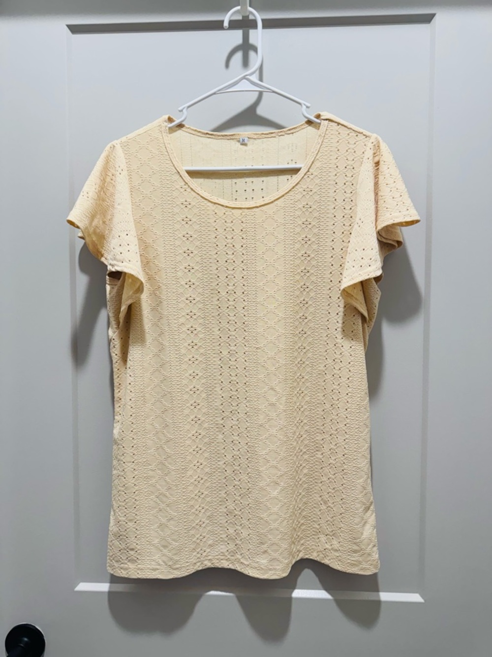 Women’s Cream Eyelet Flutter Sleeve Top